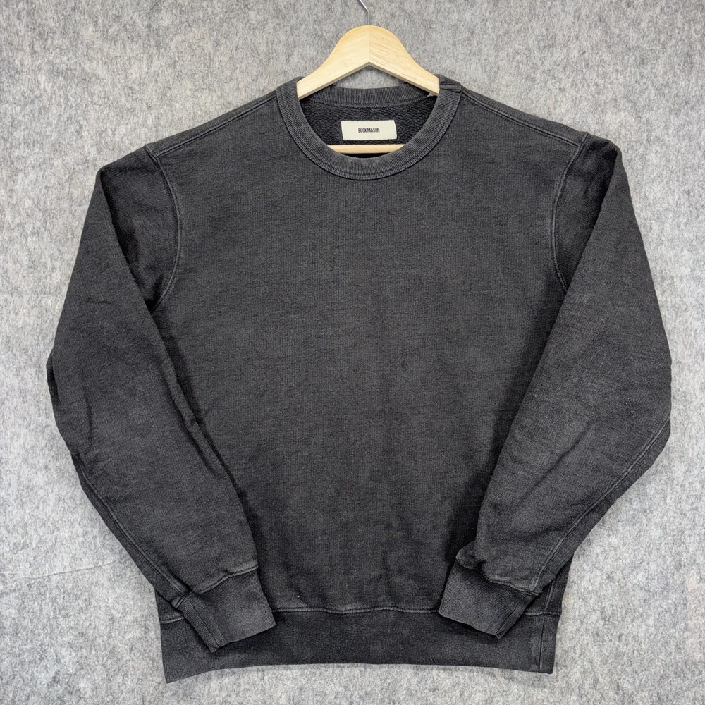 Buck Mason Crewneck Sweatshirt Men's Dark Grey Long Sleeve Ribbed Cuffs
